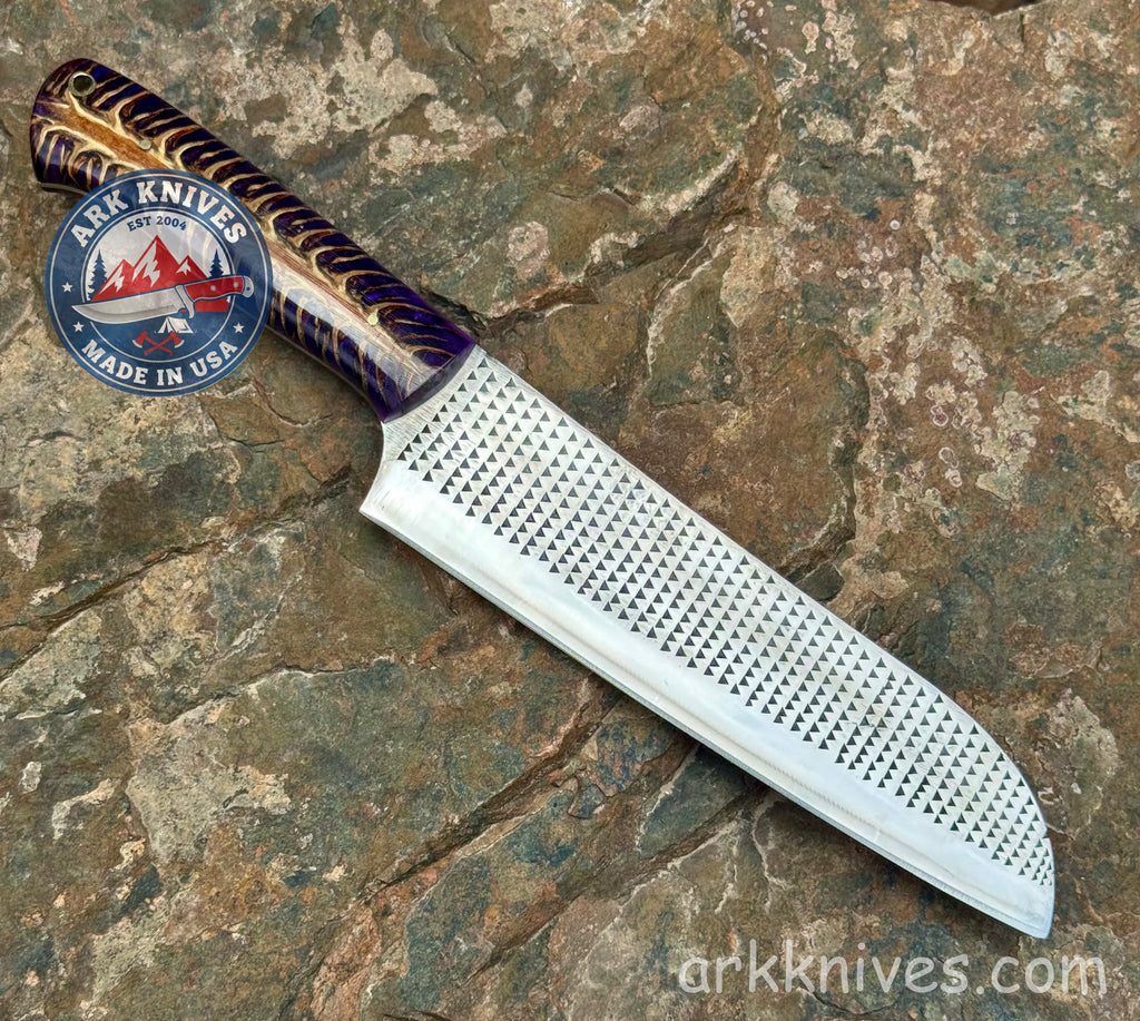 Custom Handmade Rasp Knife | Purple Pinecone & Resin Handle | Upcycled File Blade Utility Knife | Made in USA | Gift for Him