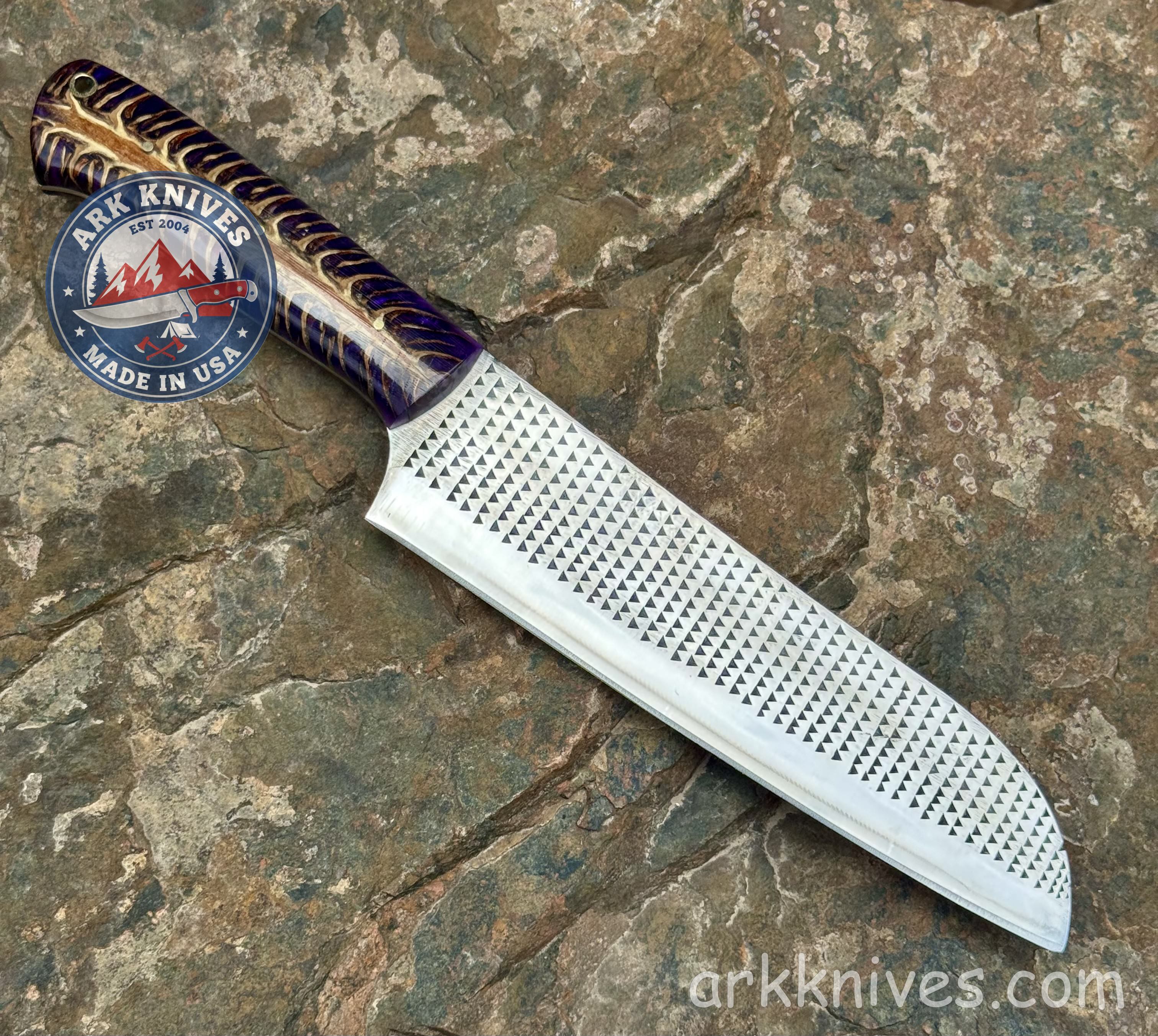 Custom Handmade Rasp Knife | Purple Pinecone & Resin Handle | Upcycled File Blade Utility Knife | Made in USA | Gift for Him