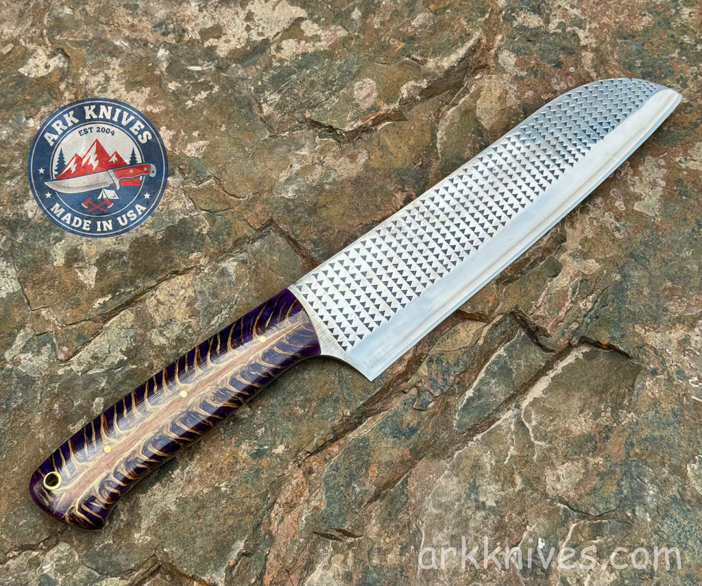 Custom Handmade Rasp Knife | Purple Pinecone & Resin Handle | Upcycled File Blade Utility Knife | Made in USA | Gift for Him