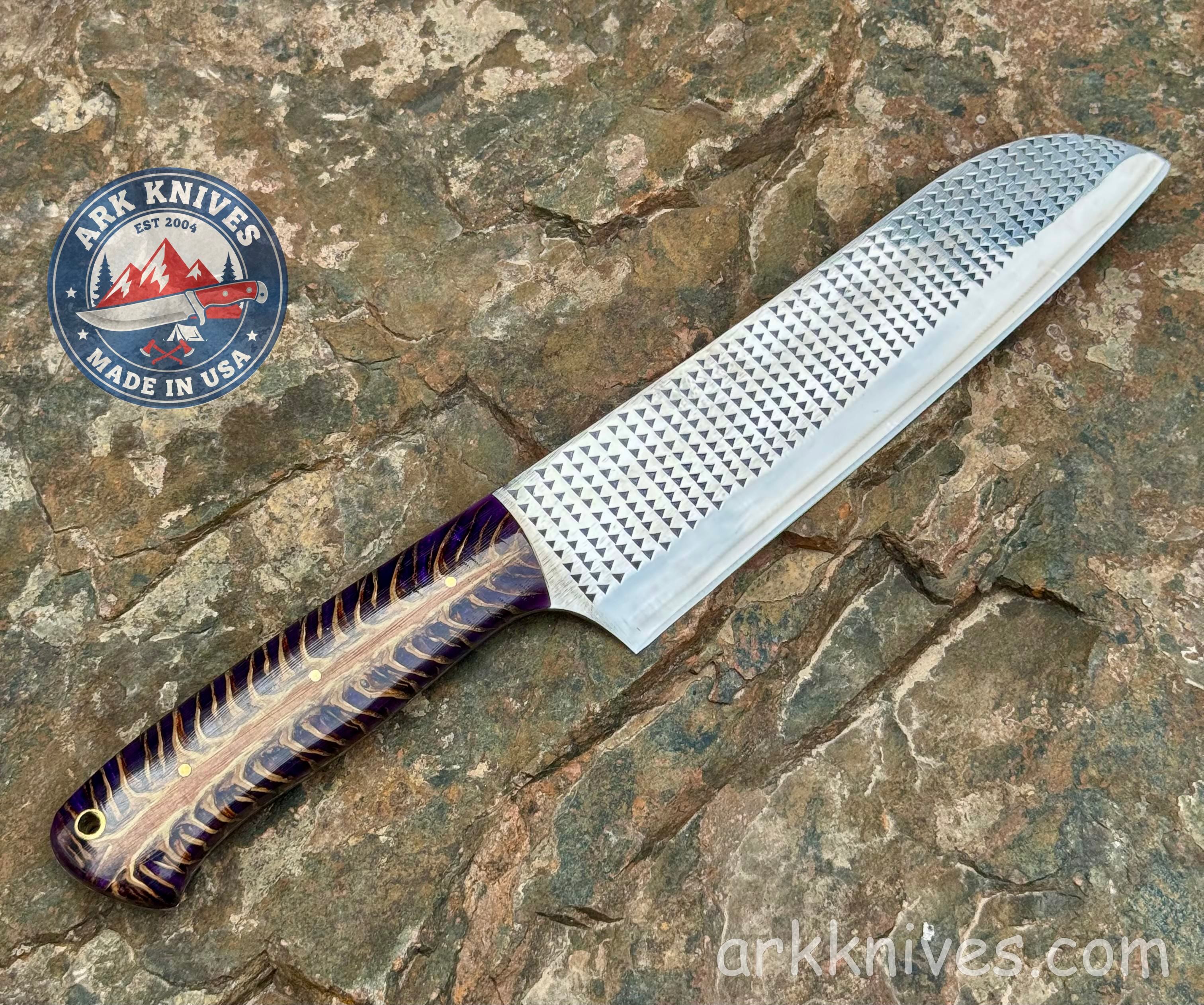 Custom Handmade Rasp Knife | Purple Pinecone & Resin Handle | Upcycled File Blade Utility Knife | Made in USA | Gift for Him
