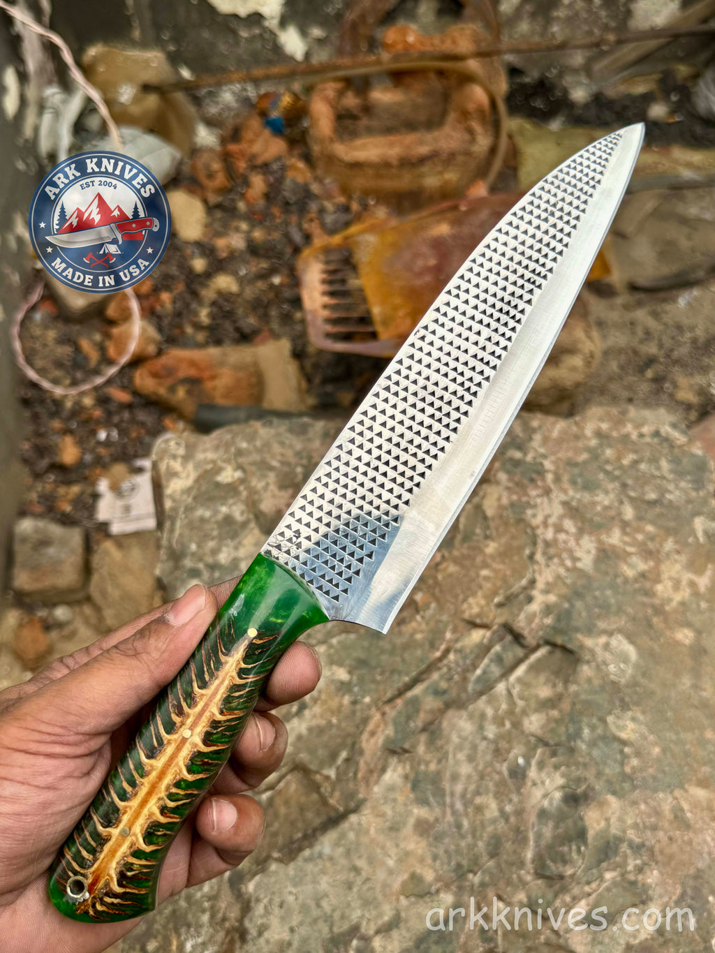 Custom Handmade Rasp Utility Knife | Green Pinecone & Resin Handle | Upcycled File Blade Utility Knife | Made in USA | Best Gift