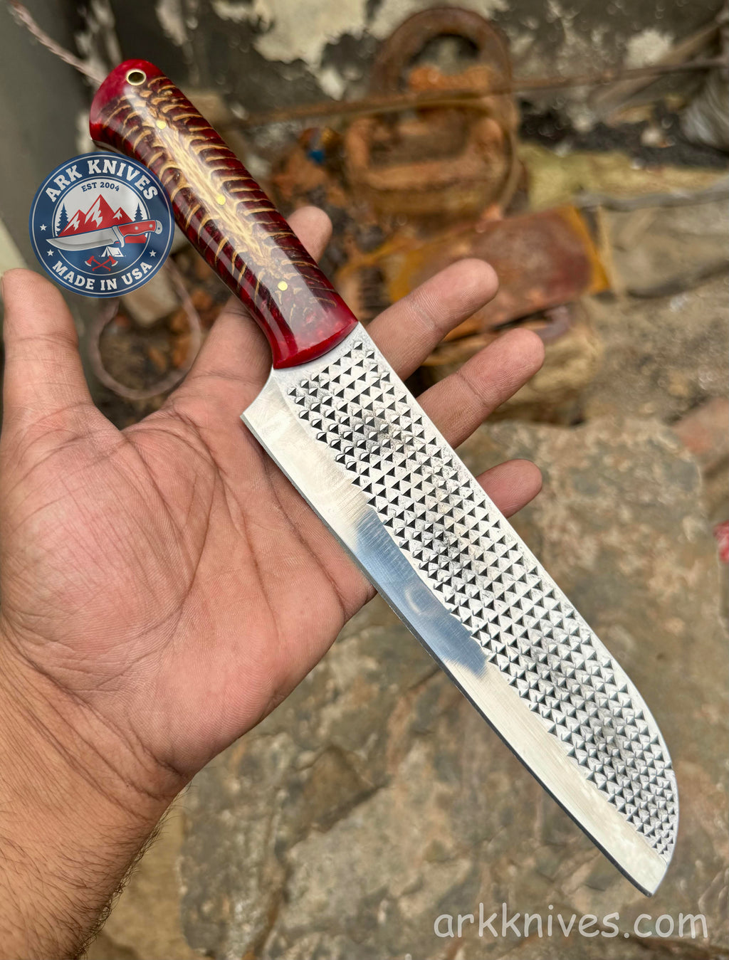 Handmade 12" Custom Rasp File Knife | High Carbon Steel Chef & Camp Knife | Translucent Red Resin Hybrid Handle | Best Unique Gift