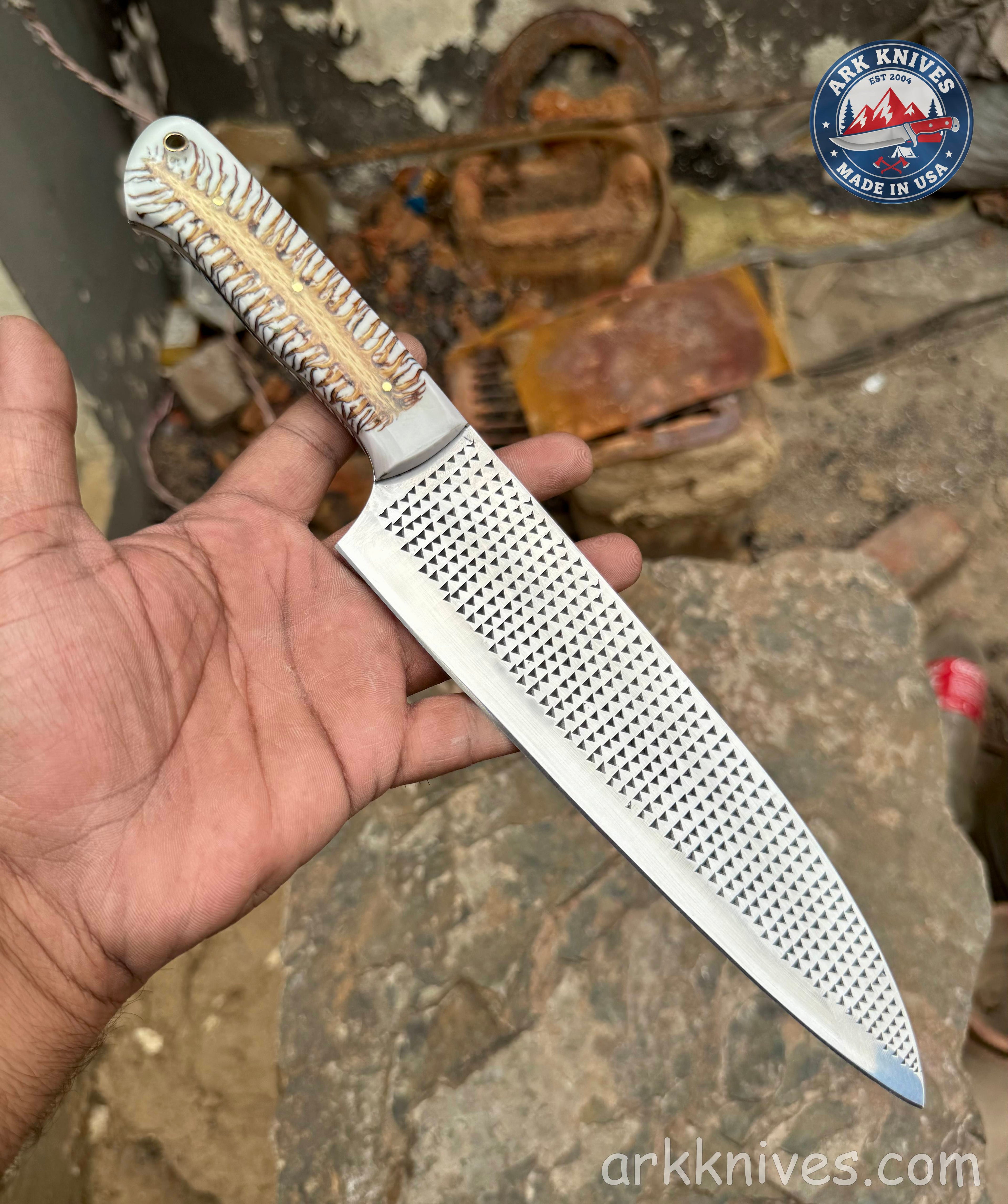 Custom Handmade Rasp Utility Knife | White Pinecone & Resin Handle | Upcycled File Blade Utility Knife | Made in USA | Best Gift