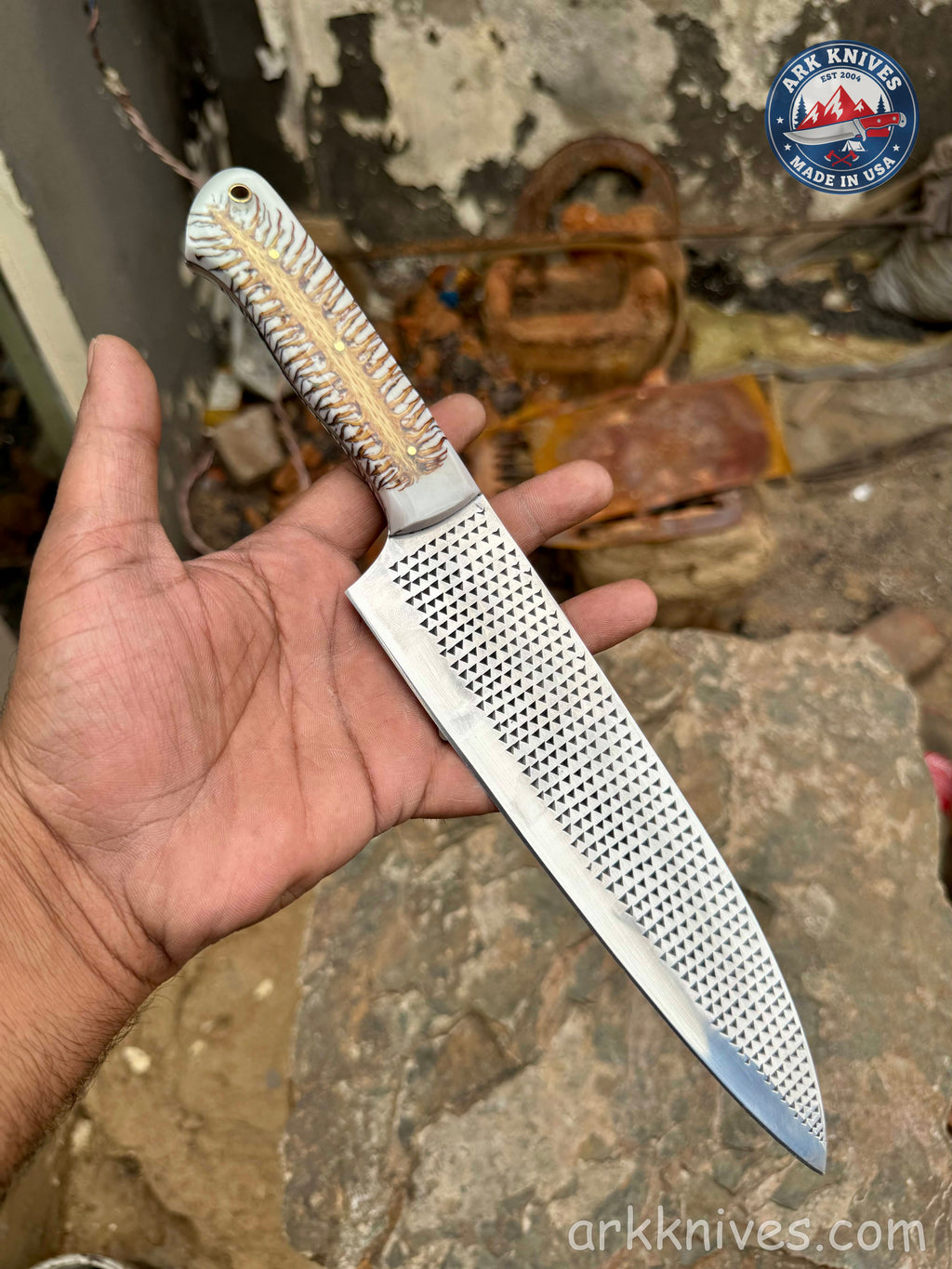 Custom Handmade Rasp Utility Knife | White Pinecone & Resin Handle | Upcycled File Blade Utility Knife | Made in USA | Best Gift