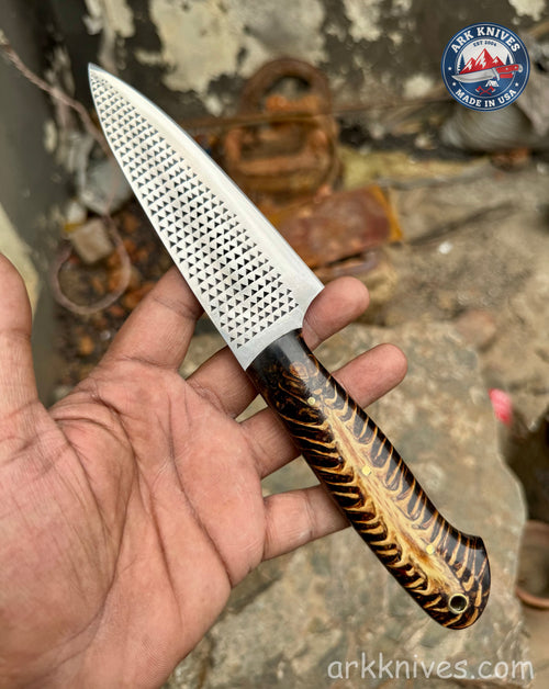 Custom Handmade 10" Rasp Chef Knife | Chocolate Pinecone & Epoxy Handle | Upcycled Carbon Steel Blade Utility Knife | Handcrafted in USA