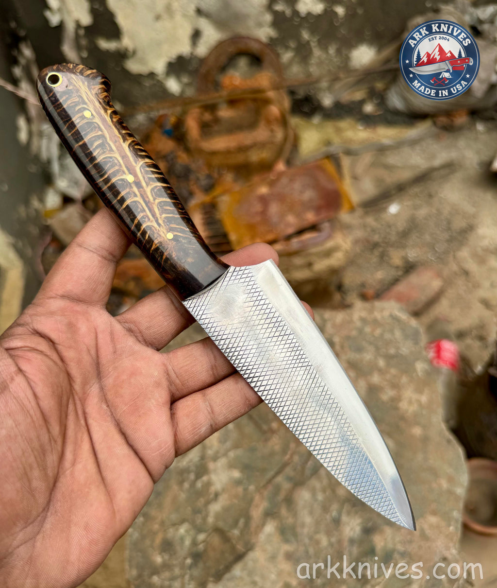Custom Handmade 10" Rasp Chef Knife | Chocolate Pinecone & Epoxy Handle | Upcycled Carbon Steel Blade Utility Knife | Handcrafted in USA