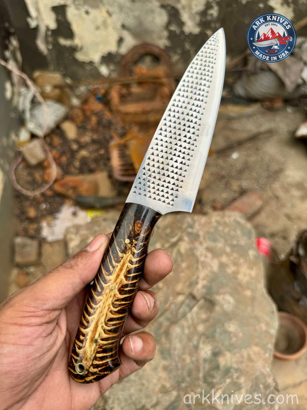 Custom Handmade 10" Rasp Chef Knife | Chocolate Pinecone & Epoxy Handle | Upcycled Carbon Steel Blade Utility Knife | Handcrafted in USA