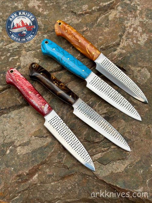 Handmade 8.5" Steak Knife, Custom Farrier File Knife with Vibrant Epoxy Resin Handle, Custom Cutlery, Unique BBQ Chef Gift