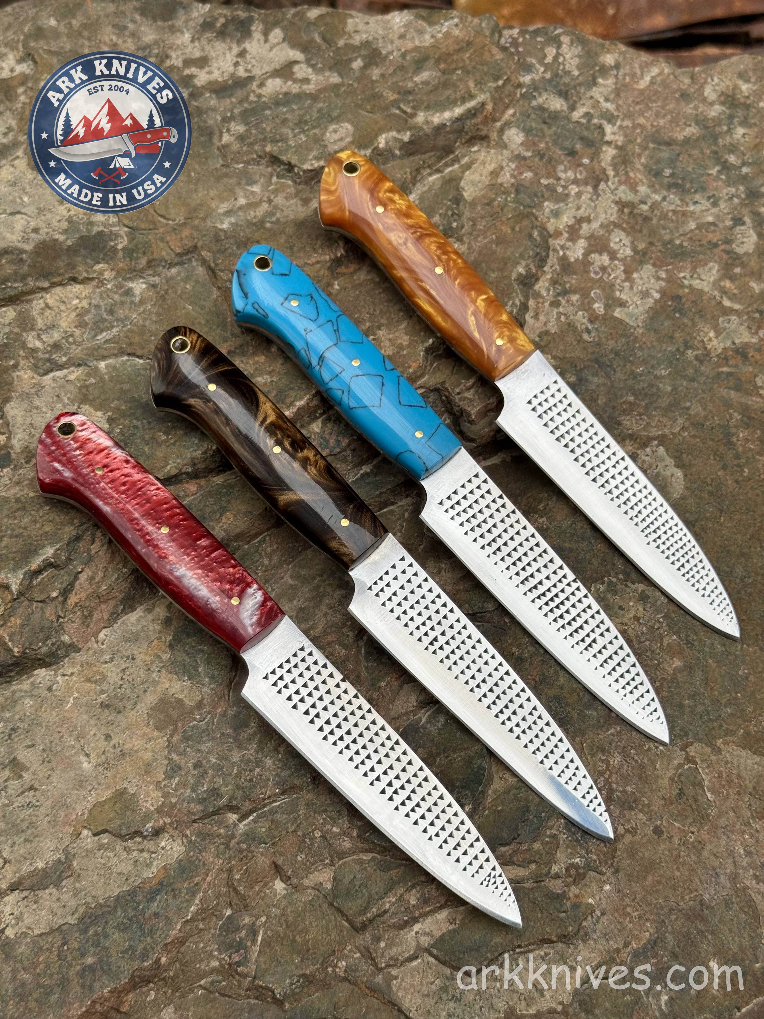 Handmade 8.5" Steak Knife, Custom Farrier File Knife with Vibrant Epoxy Resin Handle, Custom Cutlery, Unique BBQ Chef Gift