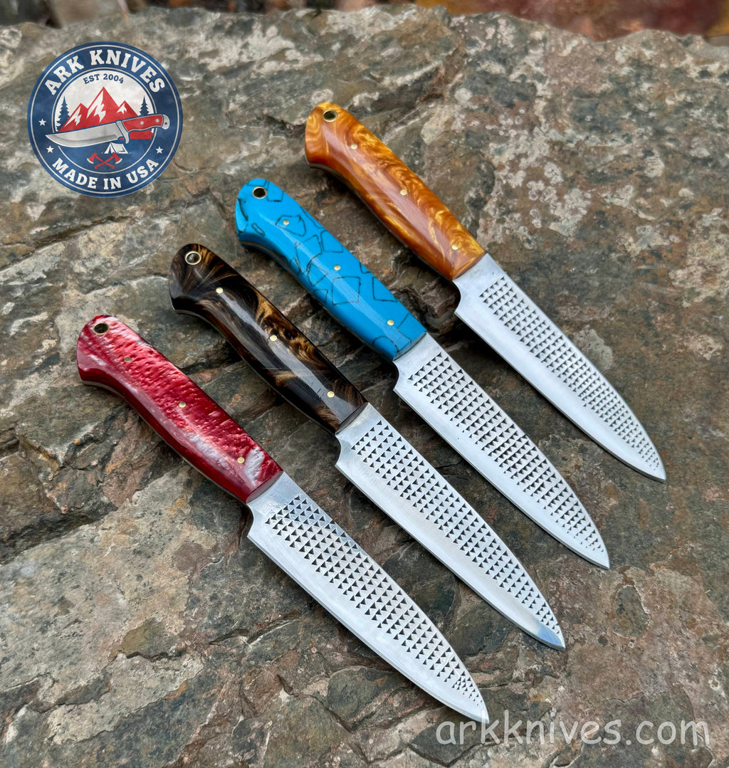 Handmade 8.5" Steak Knife, Custom Farrier File Knife with Vibrant Epoxy Resin Handle, Custom Cutlery, Unique BBQ Chef Gift
