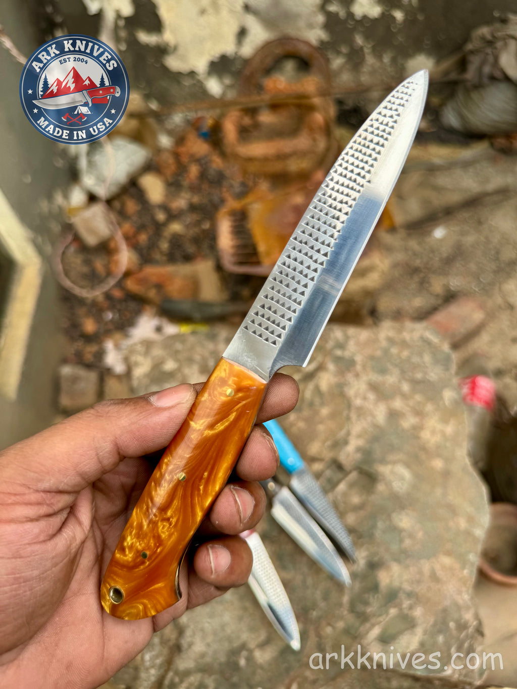 Handmade 8.5" Steak Knife, Custom Farrier File Knife with Vibrant Epoxy Resin Handle, Custom Cutlery, Unique BBQ Chef Gift
