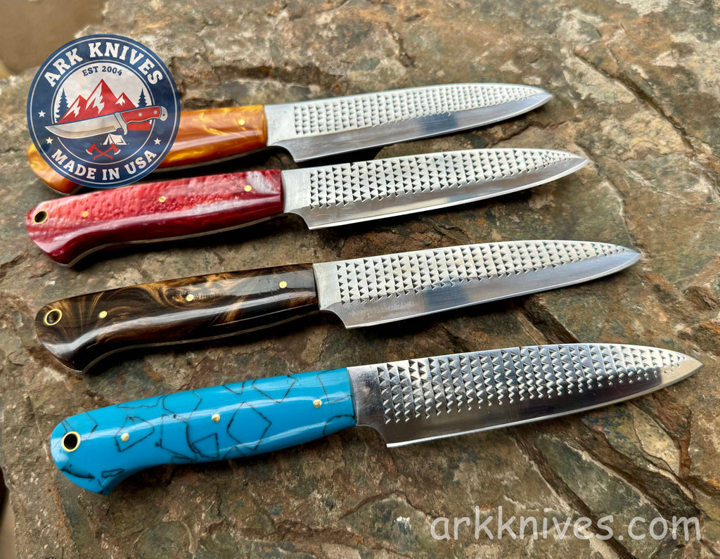 Handmade 8.5" Steak Knife, Custom Farrier File Knife with Vibrant Epoxy Resin Handle, Custom Cutlery, Unique BBQ Chef Gift