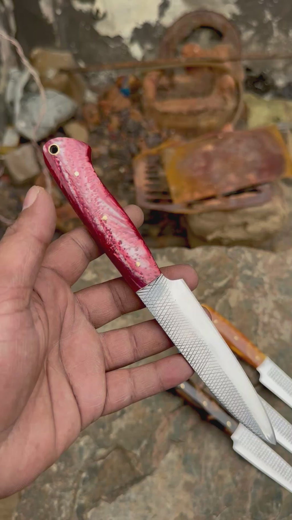 Handmade 8.5" Steak Knife, Custom Farrier File Knife with Vibrant Epoxy Resin Handle, Custom Cutlery, Unique BBQ Chef Gift
